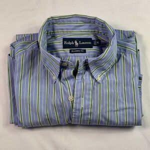 Ralph Lauren Polo Men M Button Up Shirt Blue Green Preppy Striped